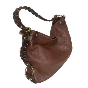 Borsetta Milano Brown Pebbled Leather Braided Strap Handbag